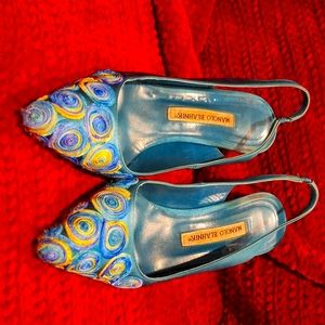 Multi colored sling back heels